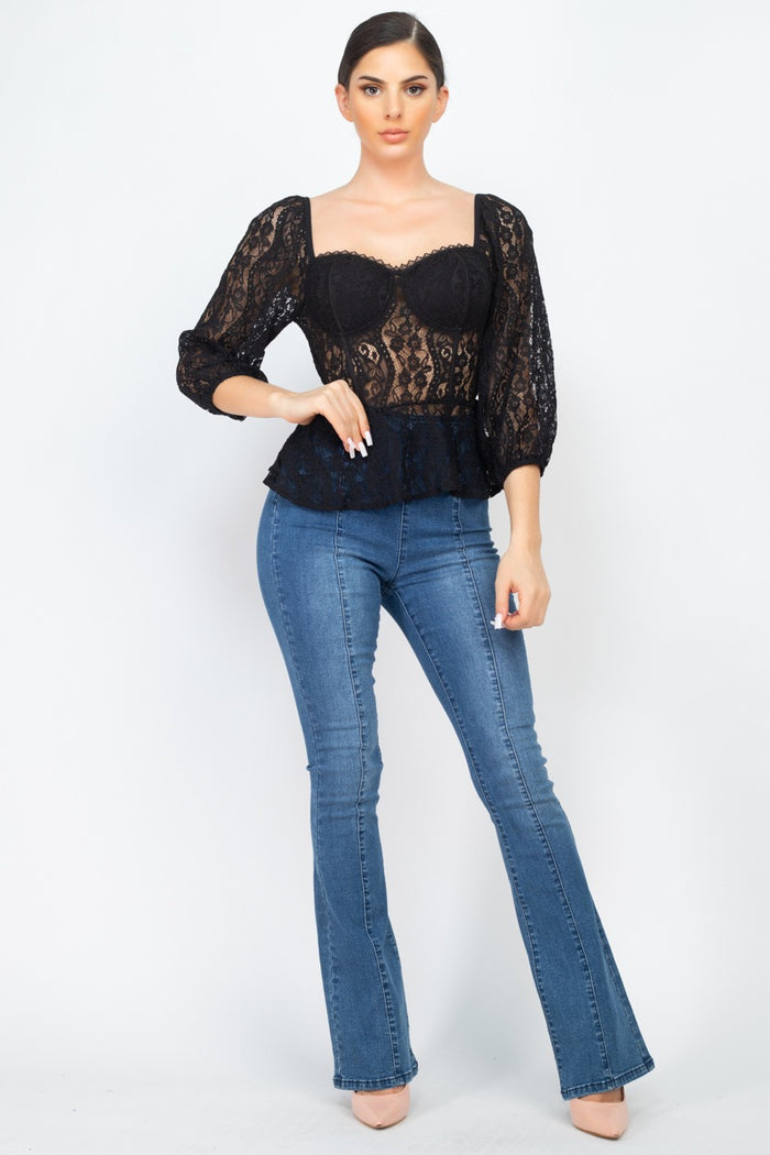 Smock Waist Lace Embroidered Top