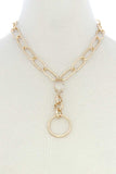 Circle Pendant Oval Link Y Shape Metal Necklace