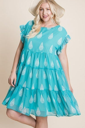 Plus Size Hi-multi Chiffon Printed Tiered Swing Dress