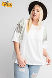 Short Sleeves Mix Prints Cotton Slub Loose Fit Top