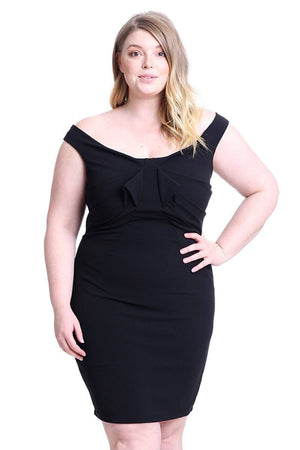 Techno Crepe Off The Shoulder Plus Size Mini Dress