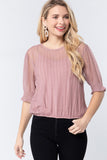 Elbow Slv Dot Mesh Top W/inner Cami