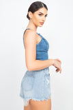 Sweetheart Neck Adjustable Denim Top