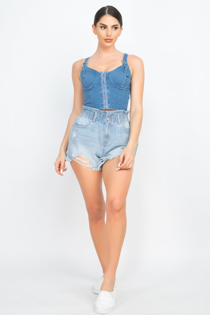 Sweetheart Neck Adjustable Denim Top