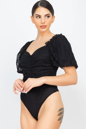 Front-ruched Lace Bodysuit (woven)