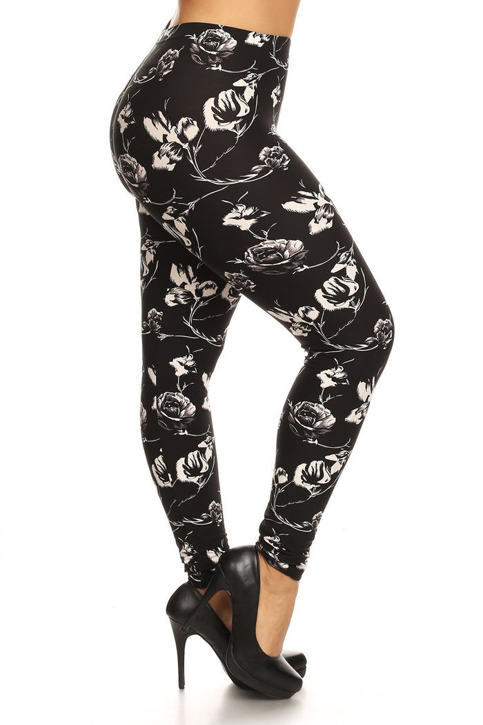 Plus Size Abstract Print, Full Length Leggings In A Slim Fitting Style With A Banded High Waist