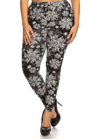 Plus Size Abstract Print, Full Length Leggings In A Slim Fitting Style With A Banded High Waist