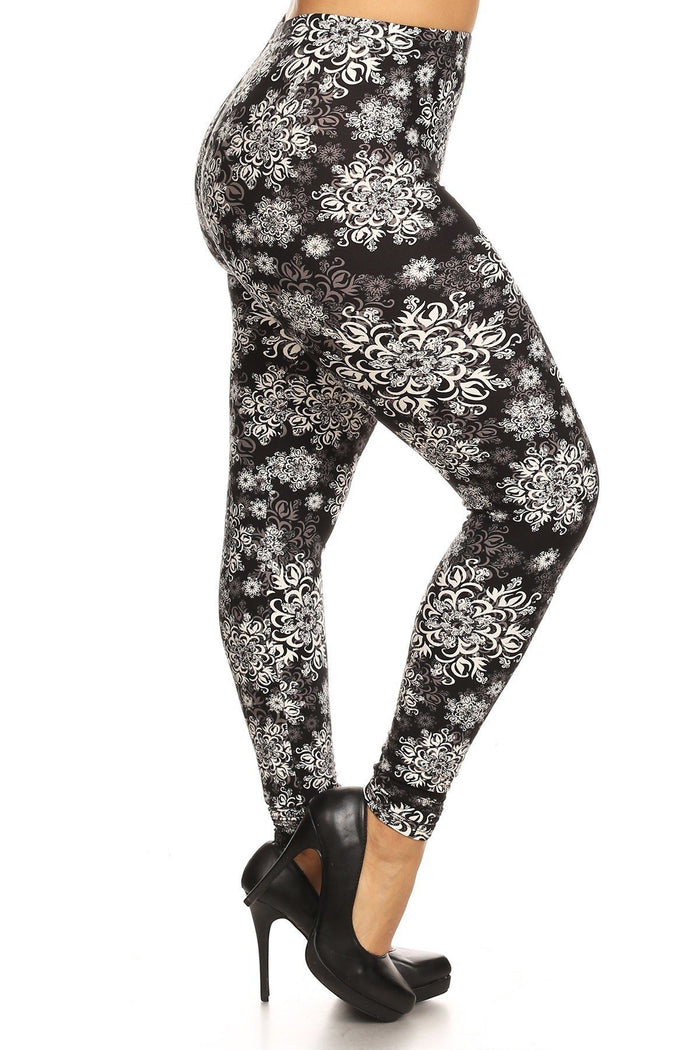 Plus Size Abstract Print, Full Length Leggings In A Slim Fitting Style With A Banded High Waist