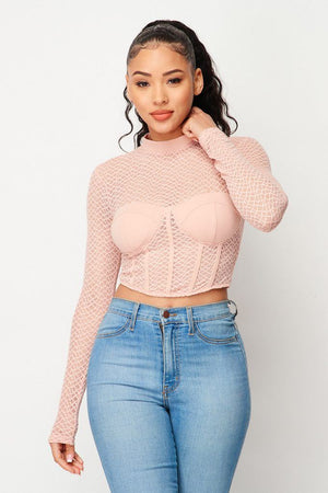 Sexy Mesh Mock Neck Top