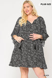 Dot Print Tiered Ruffle Sleeve Dress With Pockets