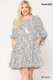 Dot Print Tiered Ruffle Sleeve Dress With Pockets