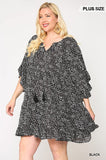 Dot Print Tiered Ruffle Sleeve Dress With Pockets