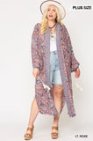 Mix-printed Open Front Kimono With Side Slits