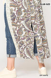 Mix-printed Open Front Kimono With Side Slits