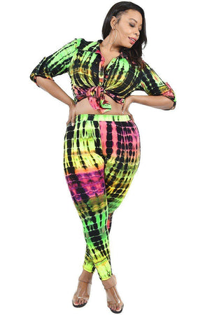 Plus Neon Tie-dye 2 Piece Legging Set