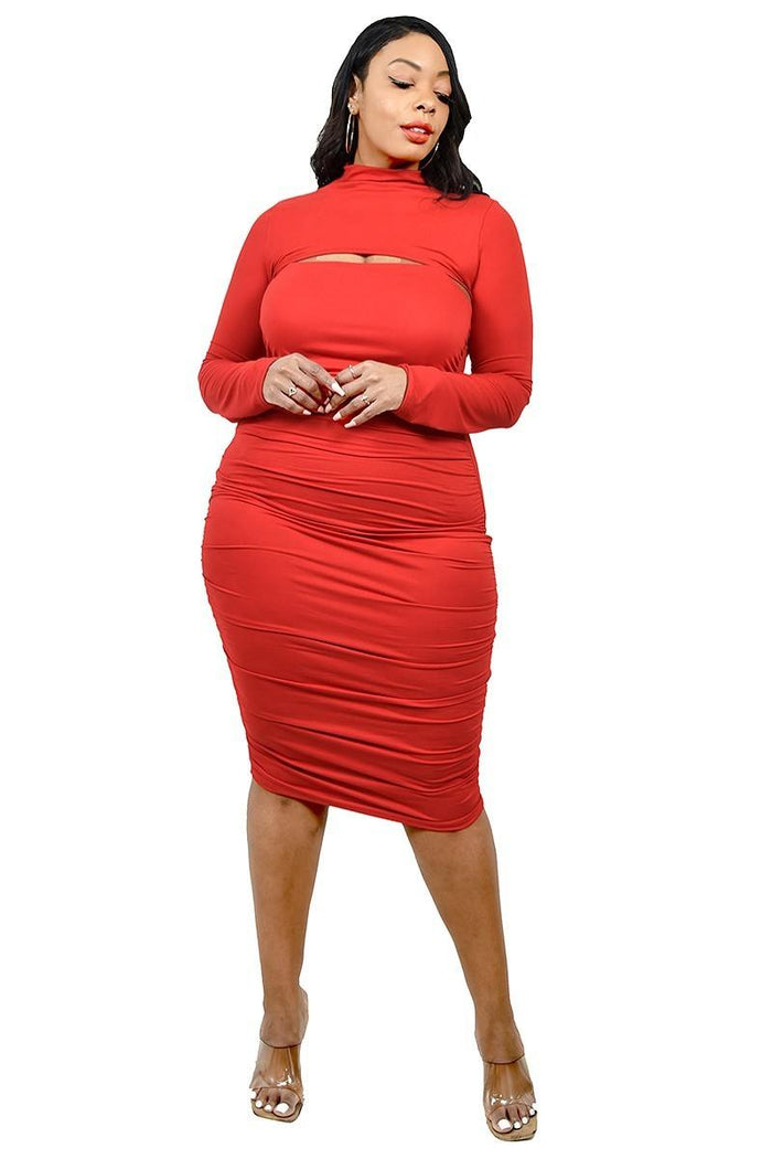 Plus Solid Mock Neck Top 2 Piece Dress Set