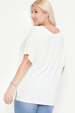 Side Slit With V-neck Dolman Short Sleeve Solid Blouse