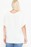 Side Slit With V-neck Dolman Short Sleeve Solid Blouse