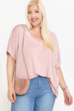 Side Slit With V-neck Dolman Short Sleeve Solid Blouse