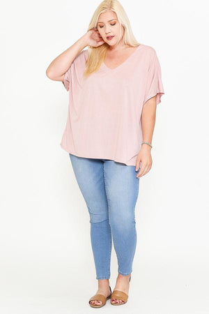 Side Slit With V-neck Dolman Short Sleeve Solid Blouse