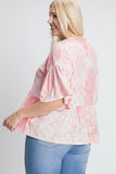 Tie Dye Ruffled Sleeves And Bottom Eyelet Blouse