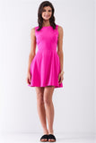 Bubblegum Pink Sleeveless Round Neck Self-tie Lace-up Back Detail Mini Dress