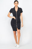 Zip Front Denim Mini Dress