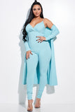 Solid Rib Knit Spaghetti Strap Jumpsuit And Duster Two Piece Set