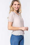 Short Shirring Slv Pleated Woven Top