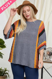 Stripe Accent Ribbeb Knit Sweater