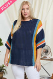 Stripe Accent Ribbeb Knit Sweater