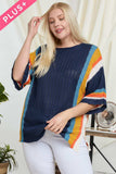 Stripe Accent Ribbeb Knit Sweater