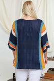 Stripe Accent Ribbeb Knit Sweater