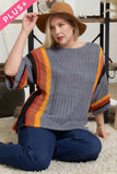 Stripe Accent Ribbeb Knit Sweater