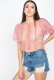 Round Neck Sheer Mesh Crop Top