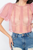 Round Neck Sheer Mesh Crop Top