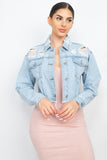 Distress Frayed Hem Denim Jacket