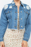 Distress Frayed Hem Denim Jacket