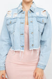 Distress Frayed Hem Denim Jacket