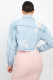 Distress Frayed Hem Denim Jacket