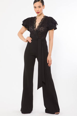 Deep V Crochet Lace Jumpsuit