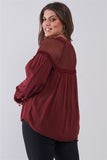 Plus Size Boho Sheer Net Mesh Balloon Sleeve Detail Relaxed Top