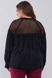 Plus Size Boho Sheer Net Mesh Balloon Sleeve Detail Relaxed Top