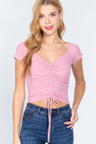 Short Slv Ruched Rib Knit Top