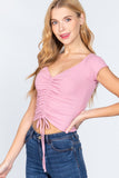 Short Slv Ruched Rib Knit Top