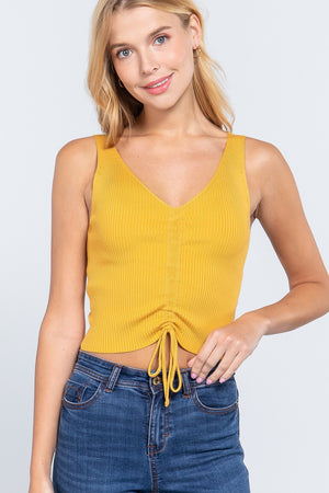 Slvless Shirring Tie Rib Sweater Top