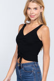 Slvless Shirring Tie Rib Sweater Top