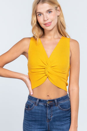 Sleeveless V-neck Twist Knot Knit Top