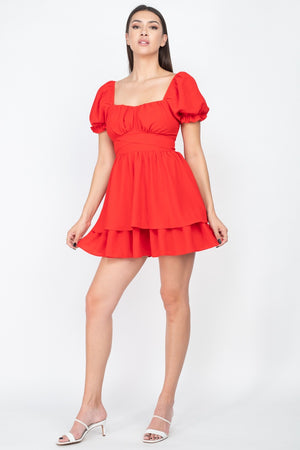 Puff Sleeves Frill Dress