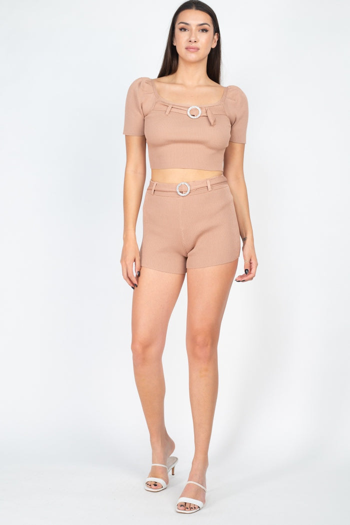 Scoop Neck Crop Top And Ribbed Shorts